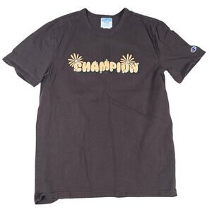 champion mens medium brown shirt flower like design hippie casual mushrooms Y2K